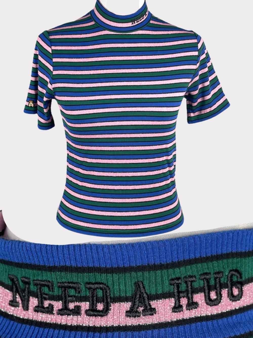 Teddy Fresh Striped Mock Neck Tee Need A Hug XL